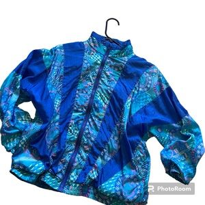 Y2K Windbreaker Jacket Blue Shell Lined Retro 90’s Hong Kong Nylon Cotton